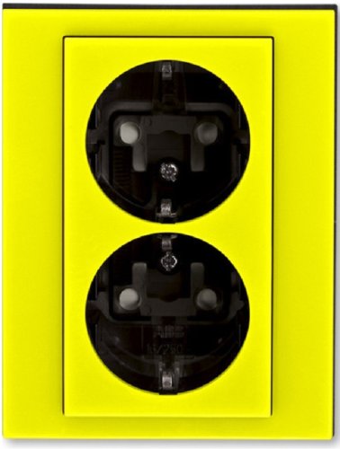 Розетка с заземлением ABB EPJ Levit 1-м. 2 мод. шторки желтый/дымчатый черный картинка